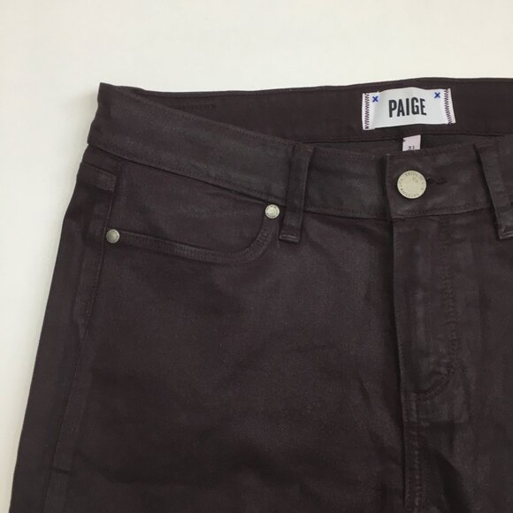 PAIGE Black Cherry Silk Wash VERDUGO ANKLE Faux Pockets Coated Denim Jeans - Picture 6 of 12